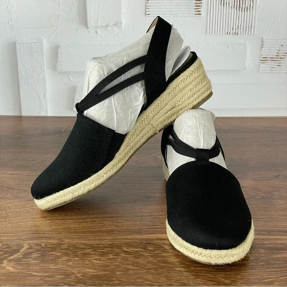 LifeStride Katrina 2 Espadrille‎ Wedge Sandal Black Comfort shock absorption $80